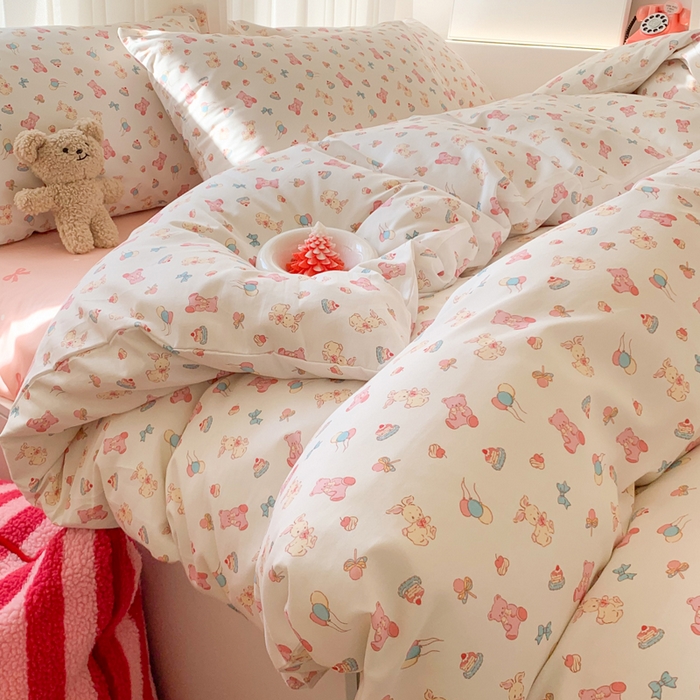 91家纺网 家纺一手货源 找家纺 澳萝拉 2025新款小碎花清新春夏全棉花边双层纱韩系三件套四件套 糖果乐园