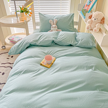 91家纺网 家纺一手货源 找家纺 （总）悦织湾家纺 2025新款华夫格压泡亲肤学生宿舍三件套单人床轻奢时尚四件套