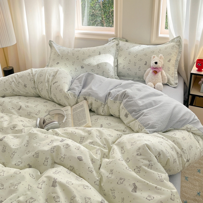 91家纺网 家纺一手货源 找家纺 涵宸家纺 2025新款全棉印花四件套 B萌小兔