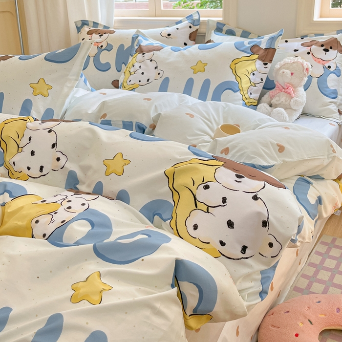 91家纺网 家纺一手货源 找家纺 涵宸家纺 2025新款全棉印花四件套 A星星小狗