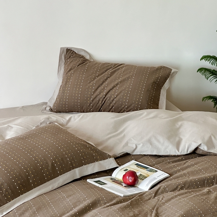 91家纺网 家纺一手货源 找家纺 云上  2025新款色织小提花方糖水洗棉四件套 方糖-咖