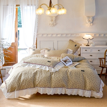 久典2025A类法式复古双层纱织带贴边花边款四件套 木槿