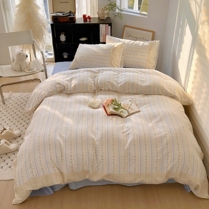 （总）澳萝拉 2025新款小碎花清新春夏全棉花边双层纱韩系三件套四件套