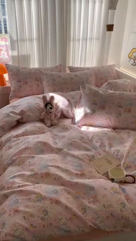 91家纺网 家纺一手货源 找家纺 澳萝拉 2025新款小碎花清新春夏全棉花边双层纱韩系三件套四件套 粉粉日记