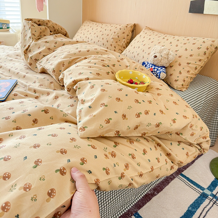 91家纺网 家纺一手货源 找家纺 感遇全棉软萌清新四件套 小蘑菇