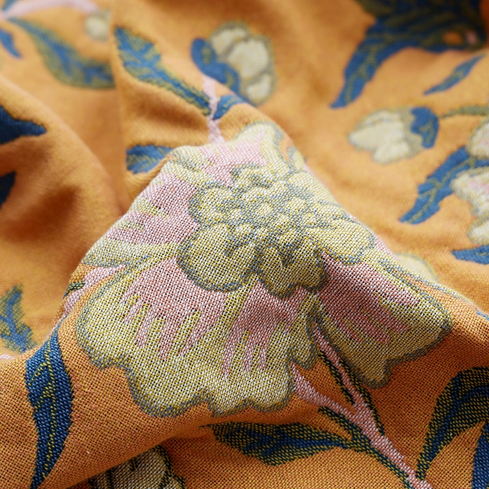 91家纺网 家纺一手货源 找家纺 朴尔2025年新品国潮风加大加厚全棉六层纱布浴巾四件套 花间物语橘-浴巾