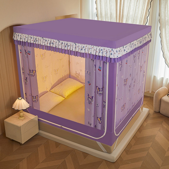 91家纺网 家纺一手货源 找家纺 迪凡保罗蚊帐 2025新款2503专版印花遮光帘防摔坐床蚊帐实拍图 紫色甜心