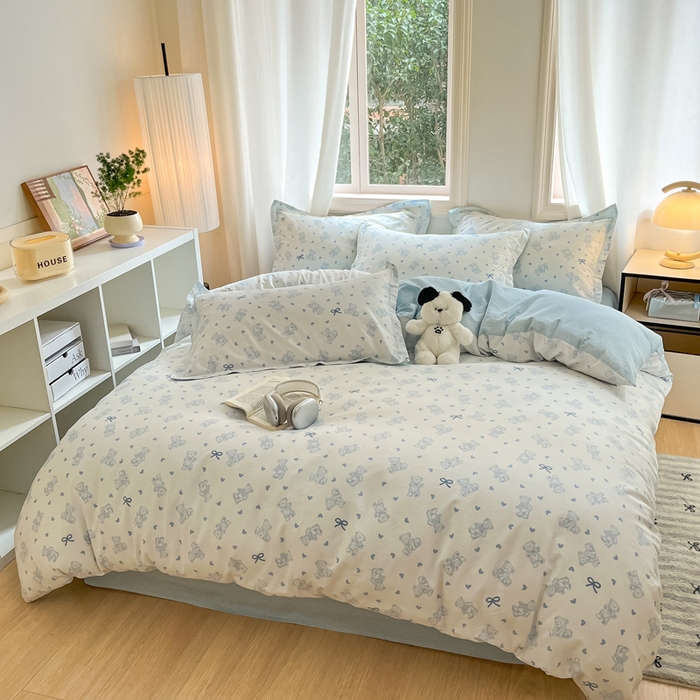 91家纺网 家纺一手货源 找家纺 涵宸家纺 2025新款全棉印花四件套 B幸运熊