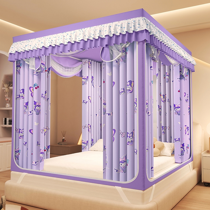 91家纺网 家纺一手货源 找家纺 迪凡保罗蚊帐 2025新款2503专版印花遮光帘防摔坐床蚊帐建模图 紫色甜心