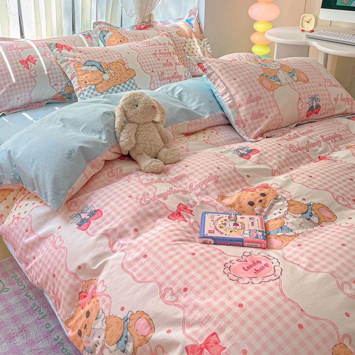 91家纺网 家纺一手货源 找家纺 涵宸家纺 2025新款全棉印花四件套 A月光萌熊