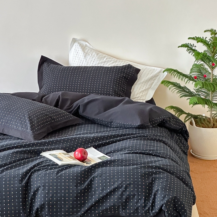 91家纺网 家纺一手货源 找家纺 云上  2025新款色织小提花方糖水洗棉四件套 方糖-蓝黑