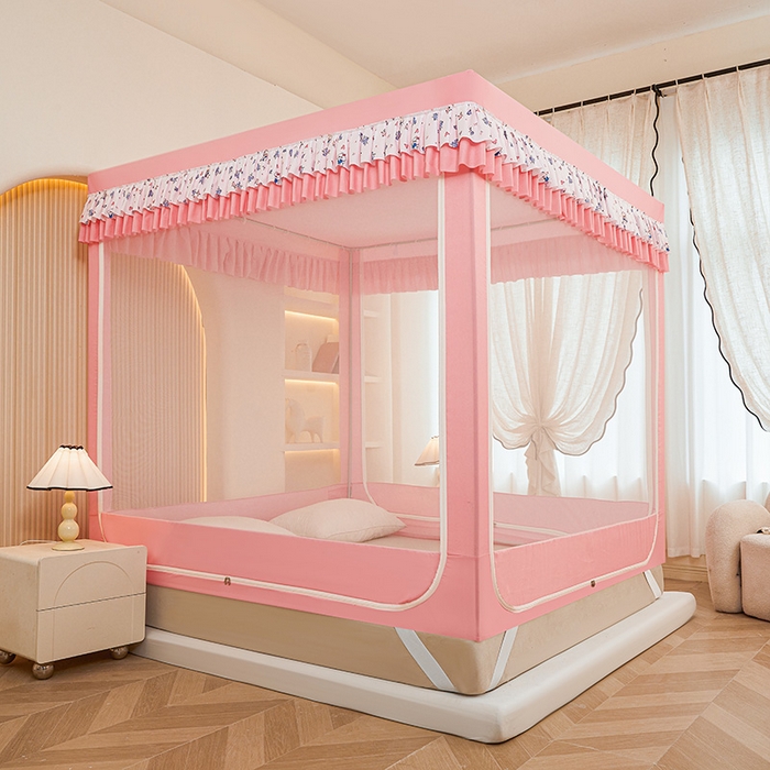 91家纺网 家纺一手货源 找家纺 迪凡保罗蚊帐 2025新款2503专版印花遮光帘防摔坐床蚊帐实拍图 粉红小熊