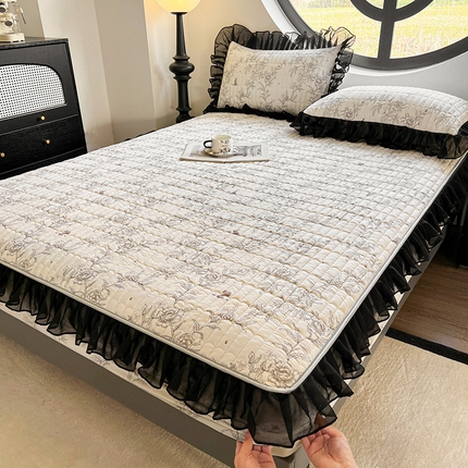 眠势力 2025新款赫本风花边床笠四季通用加厚夹棉席梦思保护套 曼妙花恋