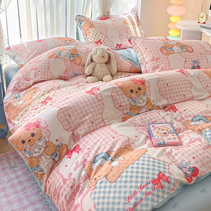 91家纺网 家纺一手货源 找家纺 涵宸家纺 2025新款全棉印花四件套 A月光萌熊