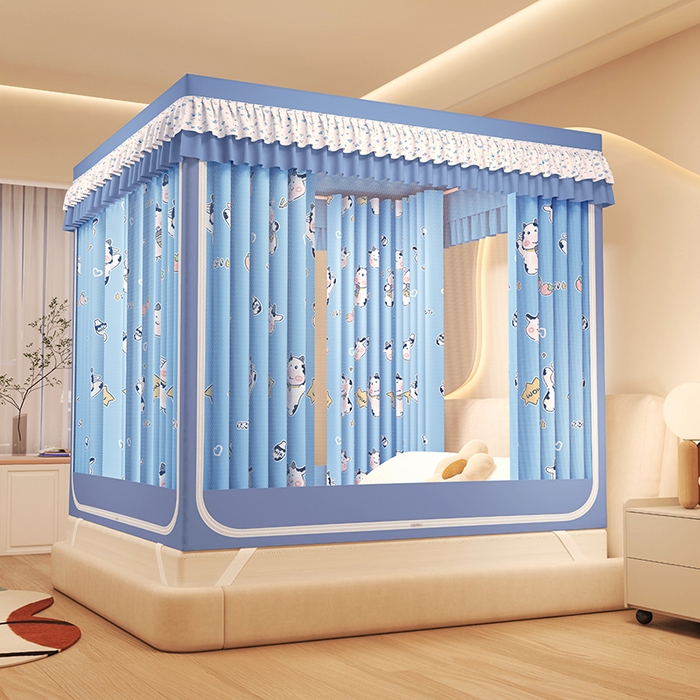 91家纺网 家纺一手货源 找家纺 迪凡保罗蚊帐 2025新款2503专版印花遮光帘防摔坐床蚊帐建模图 快乐牛牛