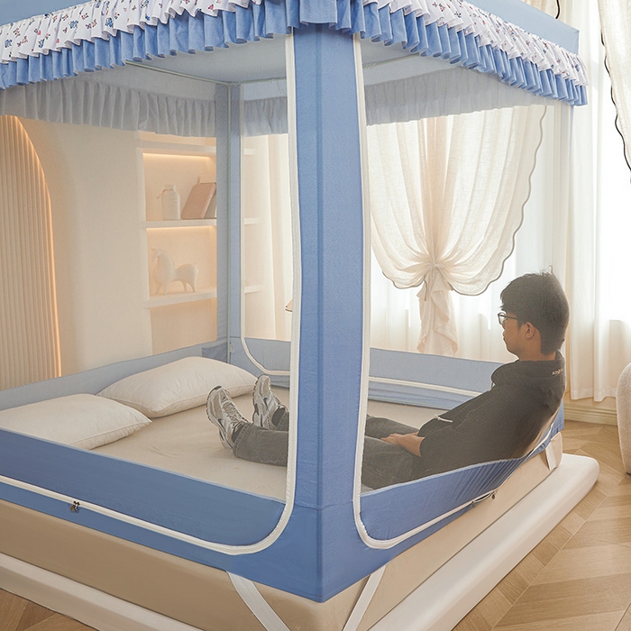 91家纺网 家纺一手货源 找家纺 迪凡保罗蚊帐 2025新款2503专版印花遮光帘防摔坐床蚊帐实拍图 快乐牛牛