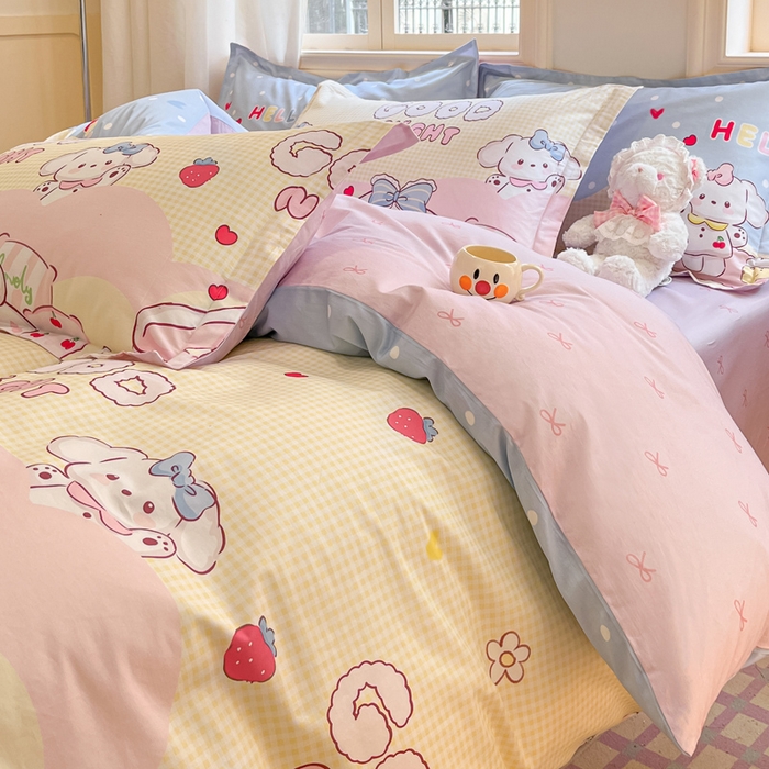 91家纺网 家纺一手货源 找家纺 涵宸家纺 2025新款全棉印花四件套 A兔小妞