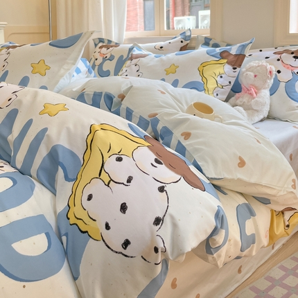 涵宸家纺 2025新款全棉印花四件套 A星星小狗