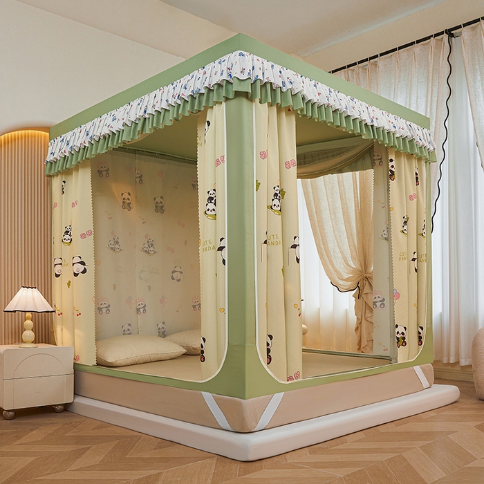 91家纺网 家纺一手货源 找家纺 迪凡保罗蚊帐 2025新款2503专版印花遮光帘防摔坐床蚊帐实拍图 贪吃熊猫