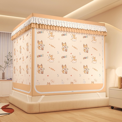 91家纺网 家纺一手货源 找家纺 迪凡保罗蚊帐 2025新款2503专版印花遮光帘防摔坐床蚊帐建模图 调皮狗