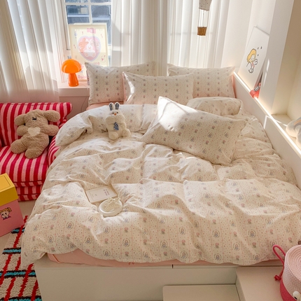 澳萝拉 2025新款小碎花清新春夏全棉花边双层纱韩系三件套四件套 花花公主