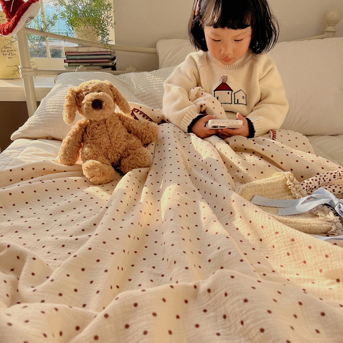 91家纺网 家纺一手货源 找家纺 三朵ins风韩国A类全棉绉绉纱多功能毯情图 小红点