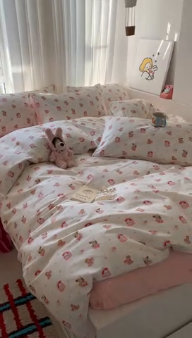 91家纺网 家纺一手货源 找家纺 澳萝拉 2025新款小碎花清新春夏全棉花边双层纱韩系三件套四件套 节日派对