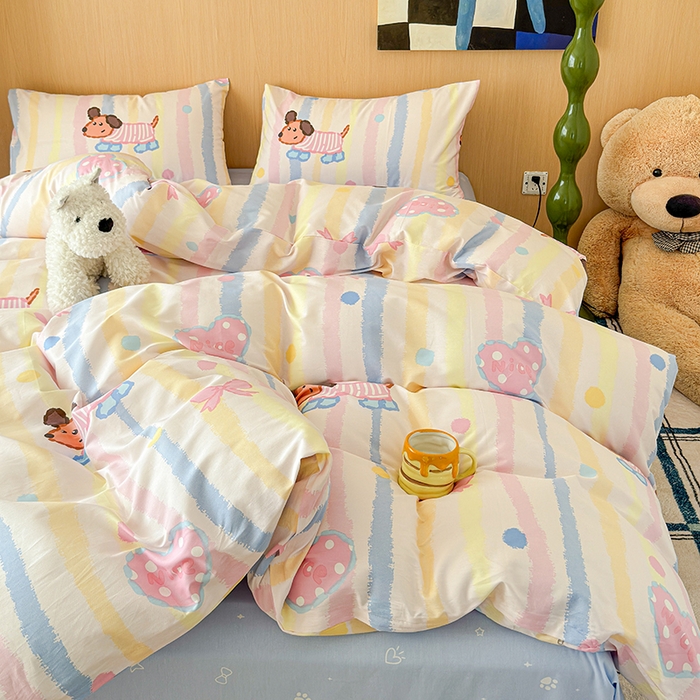 91家纺网 家纺一手货源 找家纺 感遇全棉软萌清新四件套 五彩小狗