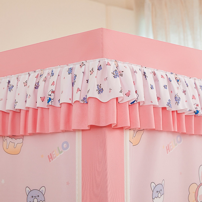 91家纺网 家纺一手货源 找家纺 迪凡保罗蚊帐 2025新款2503专版印花遮光帘防摔坐床蚊帐实拍图 粉红兔兔