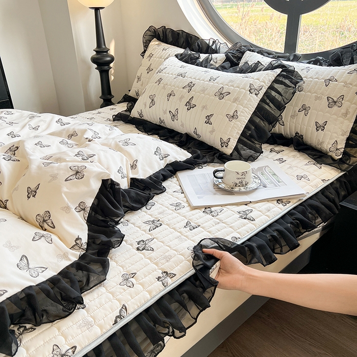 91家纺网 家纺一手货源 找家纺 眠势力 2025新款赫本风被套韩版荷叶花边被罩四季款 蝴蝶飞