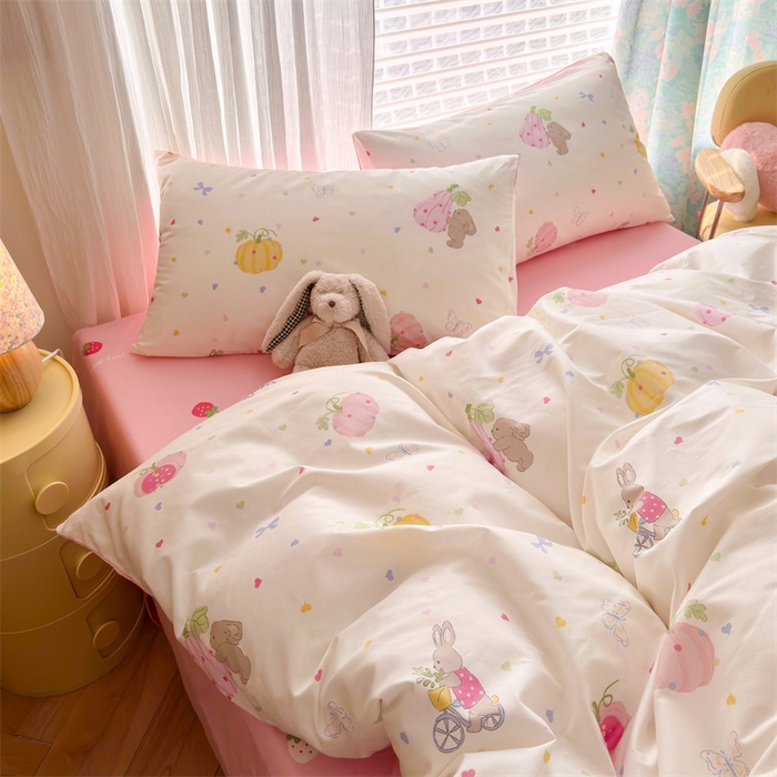 91家纺网 家纺一手货源 找家纺 名兮家居 2025年新款13372全棉印花四件套-卡通系列 爱心南瓜