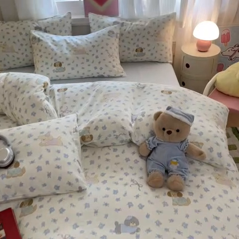 91家纺网 家纺一手货源 找家纺 博雅 2025新款全棉A类双层纱四件套 汪星人