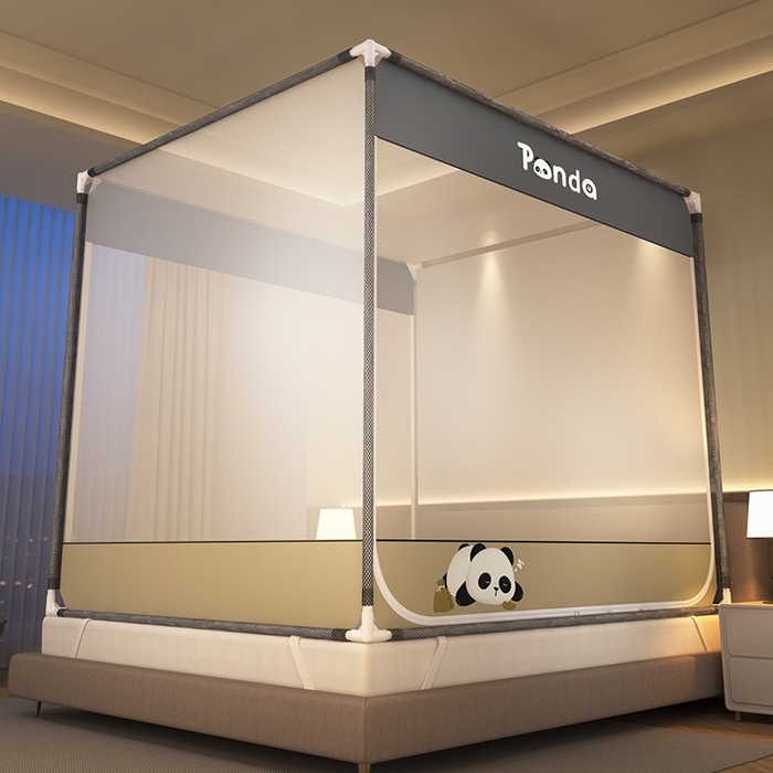 91家纺网 家纺一手货源 找家纺 青竹苑 2025新款双门全底外穿坐床式蚊帐儿童防摔防蚊拉链方帐 卡通-大熊猫