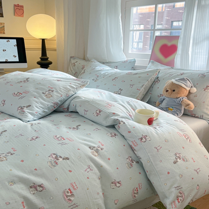 91家纺网 家纺一手货源 找家纺 博雅 2025新款全棉A类双层纱四件套 晚安猫