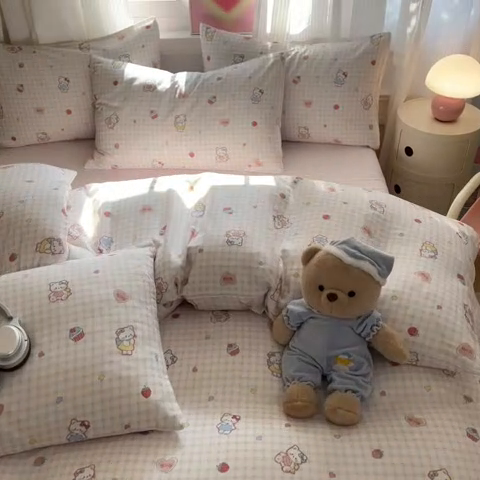 91家纺网 家纺一手货源 找家纺 博雅 2025新款全棉A类双层纱四件套 哈哈狗