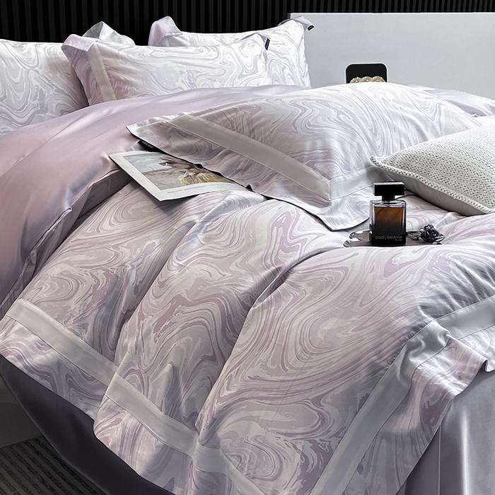 91家纺网 家纺一手货源 找家纺 【直播爆款】A类全棉数码印花四件套纯棉轻奢风长绒棉床单被套条纹床上用品 SM浮影-风信紫