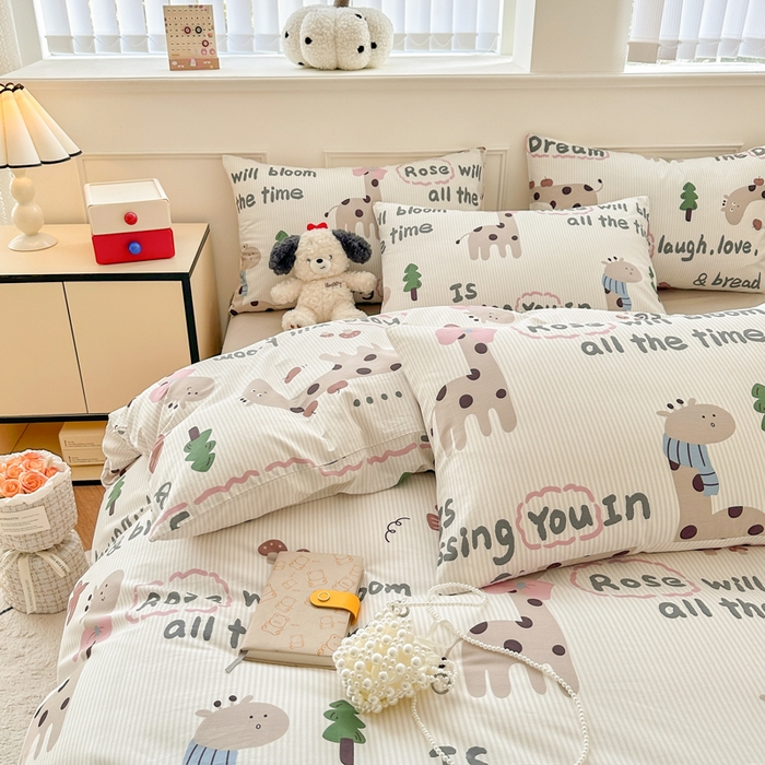 91家纺网 家纺一手货源 找家纺 柠馨 2025新款13372全棉床单床笠枕套被套单品系列-单被套 梦幻小鹿