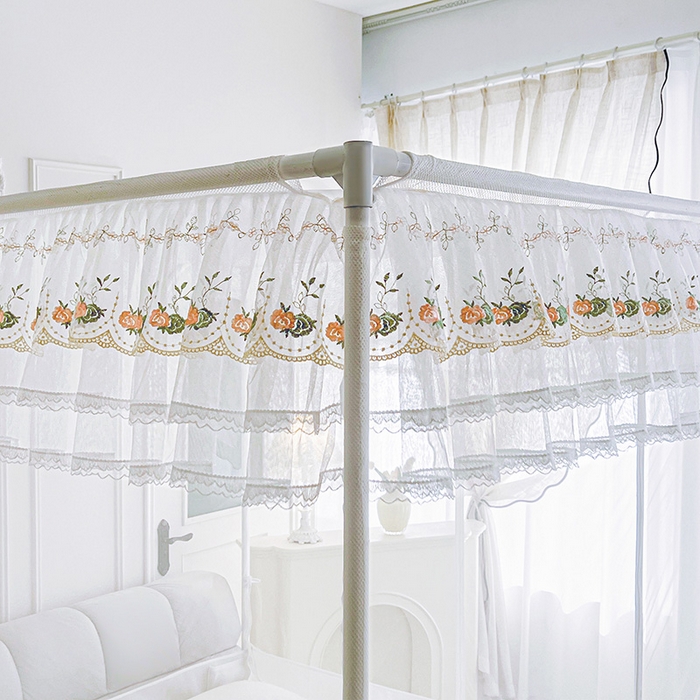 91家纺网 家纺一手货源 找家纺 青竹苑 2025新款紫荆花床笠式坐床防摔蚊帐 奶昔白