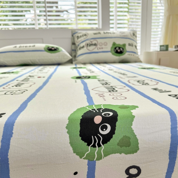 91家纺网 家纺一手货源 找家纺 柠馨 2025新款13372全棉床单床笠枕套被套单品系列-单床笠 喵星人