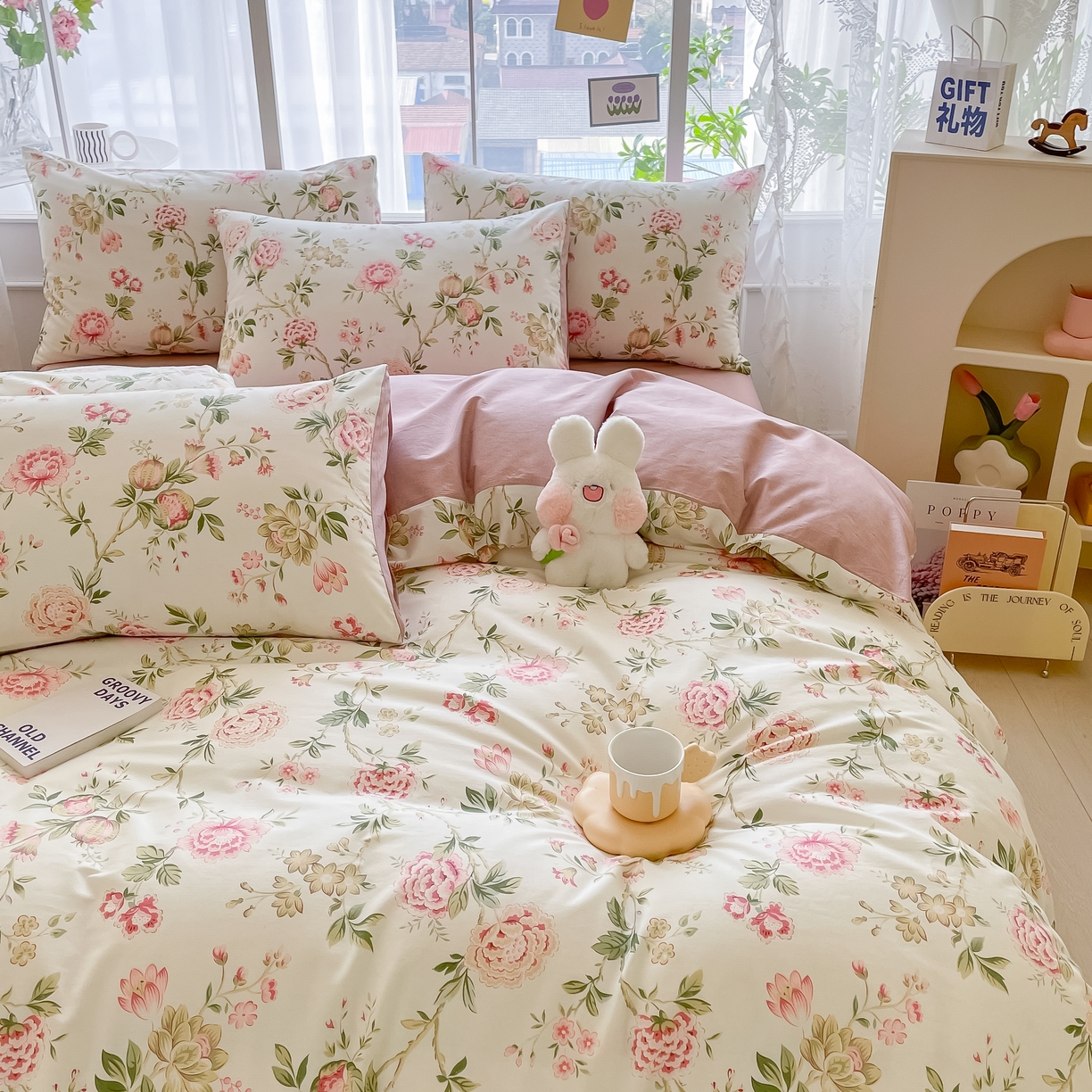 91家纺网 家纺一手货源 找家纺 柠馨 2025新款13372全棉床单床笠枕套被套单品系列-单被套 花团锦簇