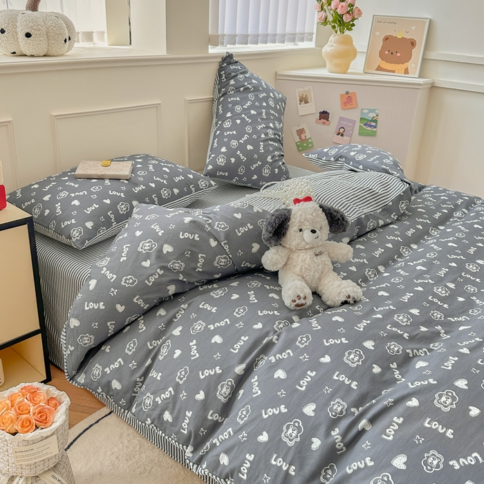 91家纺网 家纺一手货源 找家纺 柠馨 2025新款13372全棉床单床笠枕套被套单品系列-单被套 百变小熊喵