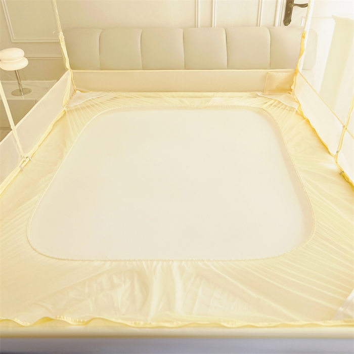 91家纺网 家纺一手货源 找家纺 青竹苑 2025新款紫荆花床笠式坐床防摔蚊帐 柠檬黄