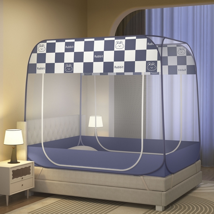 91家纺网 家纺一手货源 找家纺 青竹苑 2025新款免安装大顶魔术蚊帐布三角款 格子兔布三角