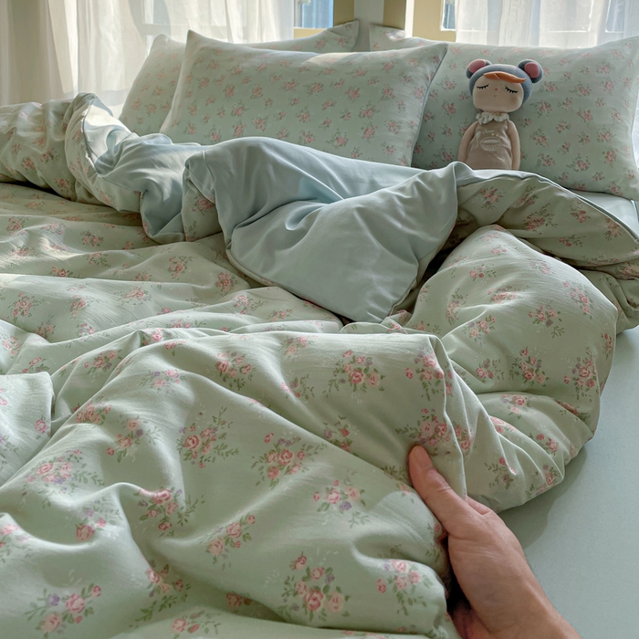 91家纺网 家纺一手货源 找家纺 仟网汇 2025新款针织双层纱AB版四件套 蔓春