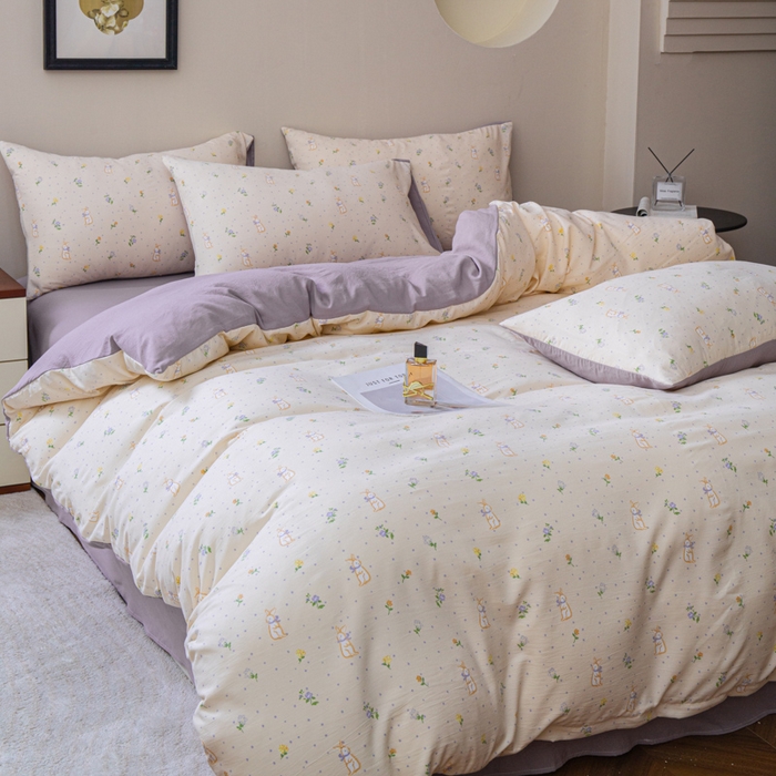 91家纺网 家纺一手货源 找家纺 利禾家纺 2025新款针织天竺棉水洗棉四件套被套学生宿舍三件套床单款 安琪拉兔