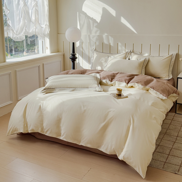 91家纺网 家纺一手货源 找家纺 2025新款40长绒棉13372全棉纯色酒店宾馆民宿学生三件套单品被套（可定制）奶昔白-摩卡