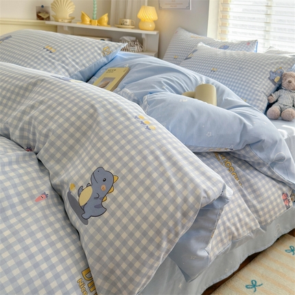 名兮家居 2025年新款13372全棉印花四件套-卡通系列 格子恐龙