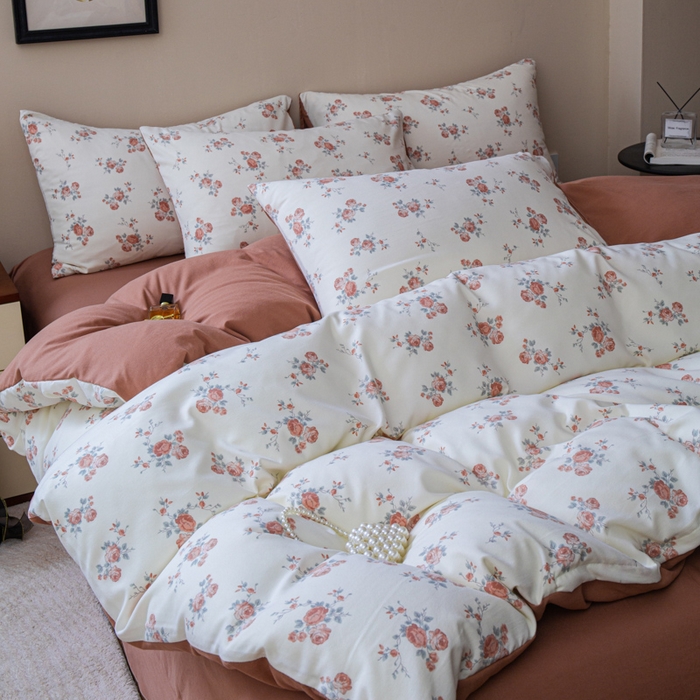 91家纺网 家纺一手货源 找家纺 斯卡诺家纺 2025新款针织天竺棉水洗棉四件套被套学生宿舍三件套床单款 玫瑰庄园