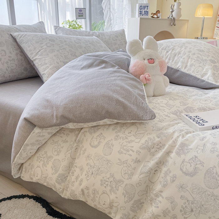 91家纺网 家纺一手货源 找家纺 柠馨 2025新款13372全棉印花四件套 可爱森林