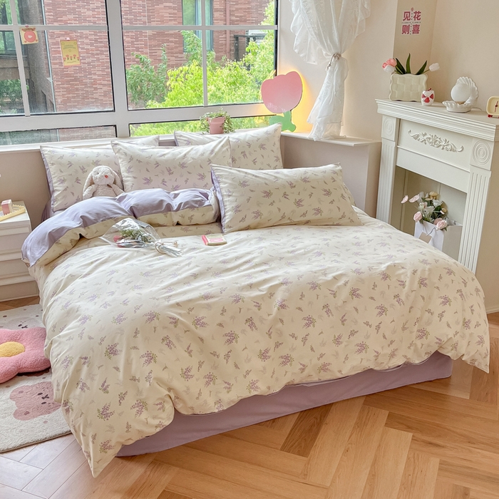91家纺网 家纺一手货源 找家纺 柠馨 2025新款13372全棉印花四件套 浅薇